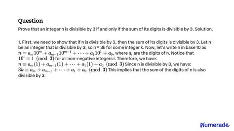 prove that if the sum of the digits is divisible by 3|A number is divisible by 3 if the sum of its digits is  .